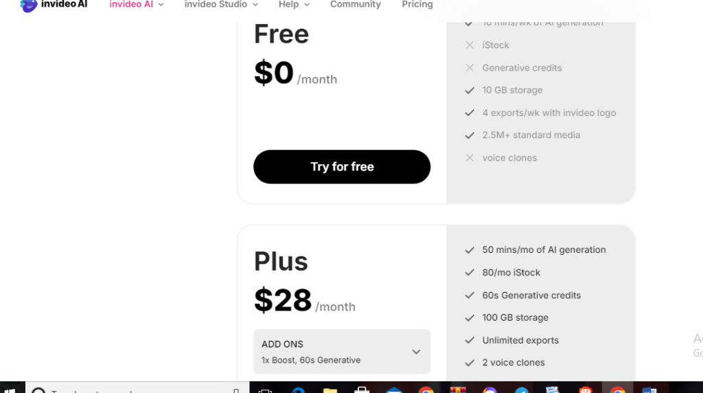 Pricing of InVideo AI