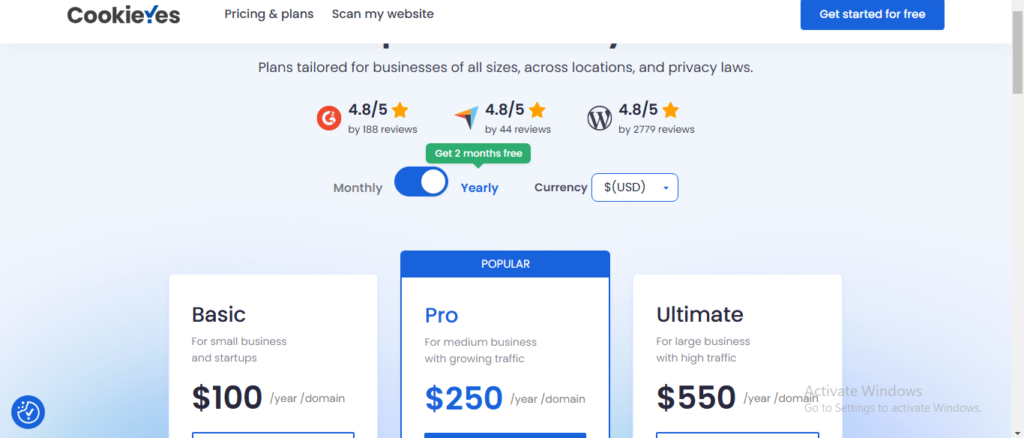 Pricing of CookieYes